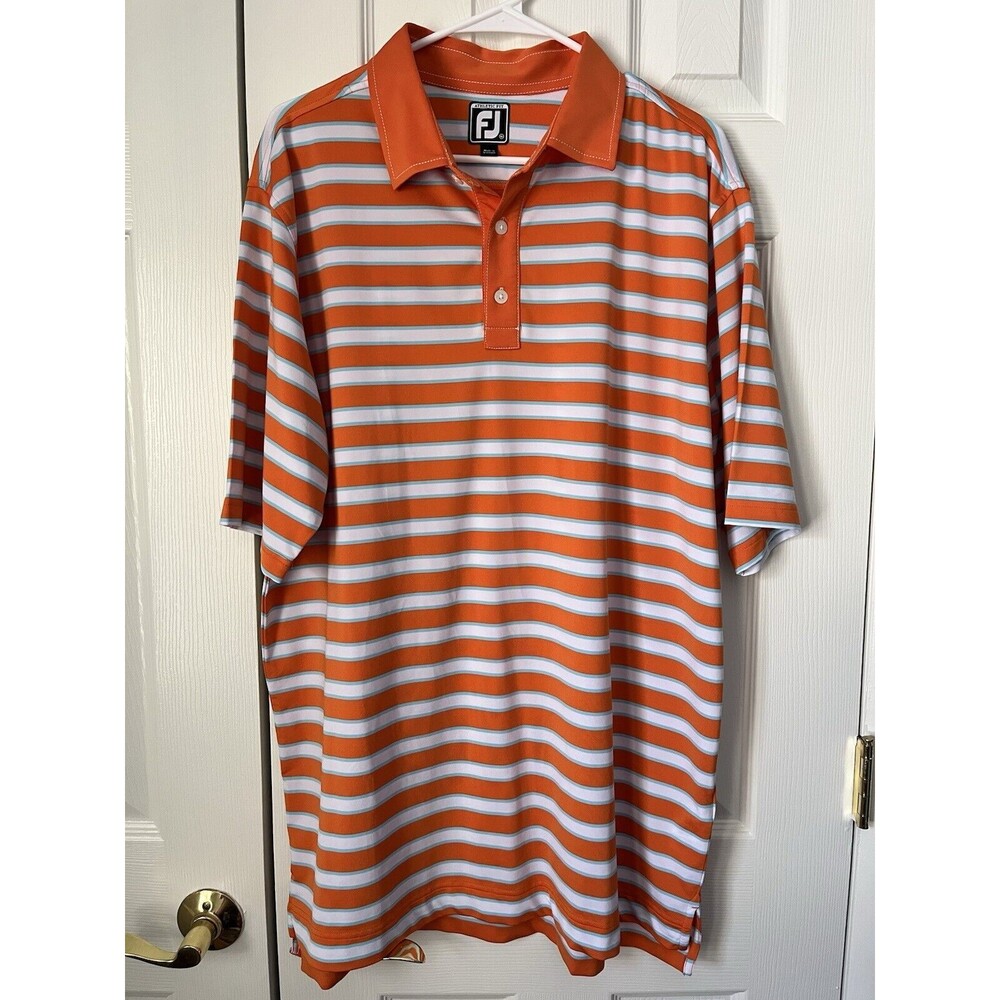 FootJoy Polo Shirt Mens XL Orange Stripe FJ Golf Stretch Performance Logo Adult